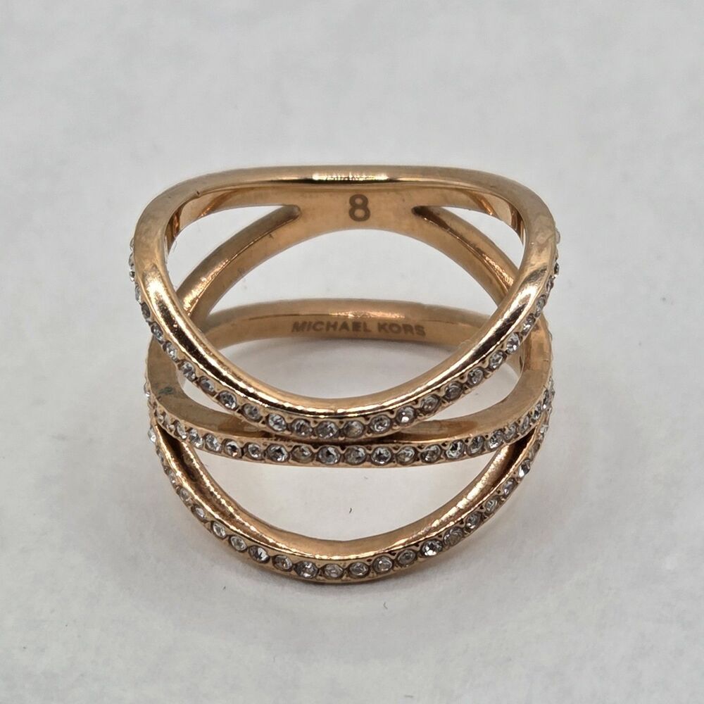 Michael Kors Rose Gold Pave Crystal Wavy Ring Size 8